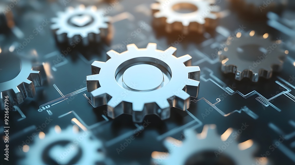 Aufkleber 3D Abstract Search Engine Icon with Floating Gears Symbolizing Digital Mechanics