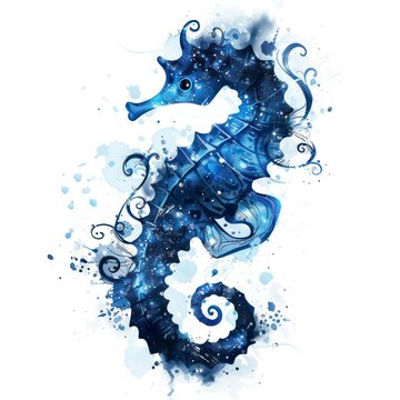 recommend clip art: blue seahorse silhouette on a white background