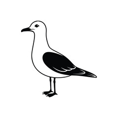 Black standing seagull  Vector icon isolated on white background