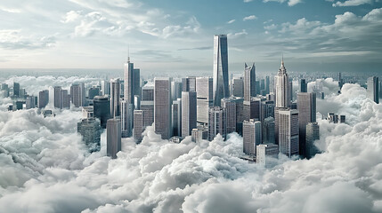 A futuristic, dystopian city engulfed in smog and pollution, with ominous skyscrapers piercing the polluted sky. 
