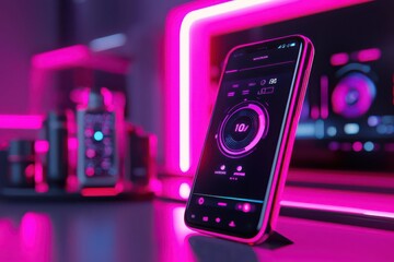Stylized smartphone screen displaying countdown timers and Cyber Monday Deals notifications, with sleek tech products in background, modern and clean design