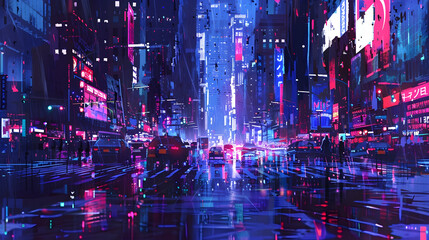 Neon Cityscape Illustration: A Futuristic City Night with Vibrant Lights