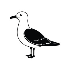 Black standing seagull  Vector icon isolated on white background