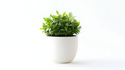 Fresh Green Plant in Simple White Pot on White Background