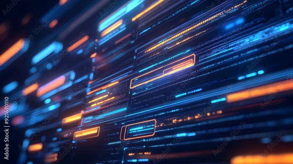 Poster Futuristic 3D Search Engine Interface with Floating Holographic Search Bars