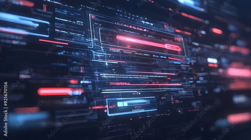 Poster futuristic 3d search engine interface with transparent holographic bars