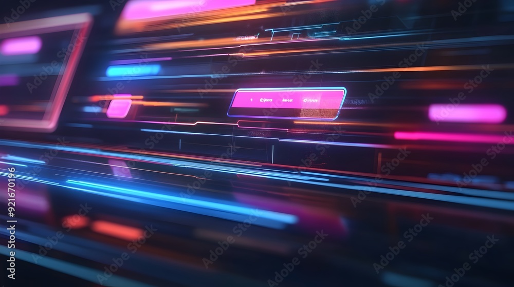 Aufkleber Futuristic 3D Web Search Engine Interface with Floating Holographic Bars
