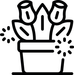 Simple icon representing a blooming flower pot with shining stars, ideal for nature and growth concepts
