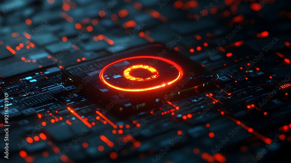 Poster glowing 3d search engine icon in dark digital environment symbolizing information illumination