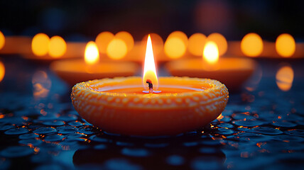 A close-up of Diwali candles arranged in a pattern, symbolizing the festival's message of light and kindness, high resolution.