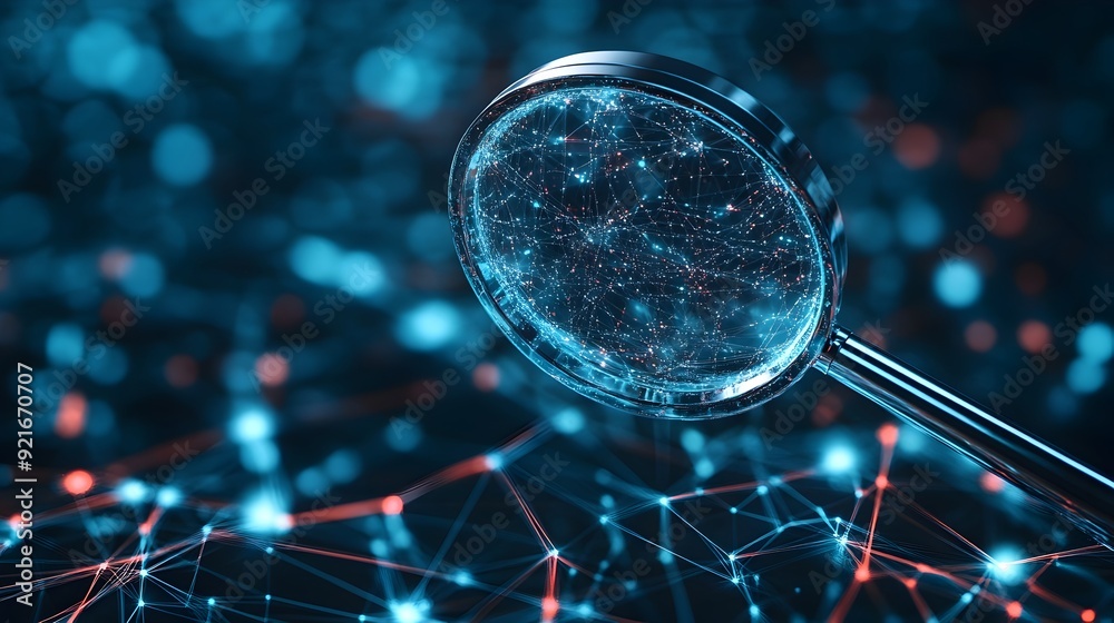 Poster Magnifying Glass Hovering Over Digital Network Revealing Hidden Data