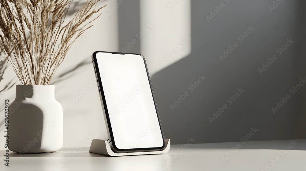 Aufkleber minimalist smartphone stand with landscape oriented device on white surface