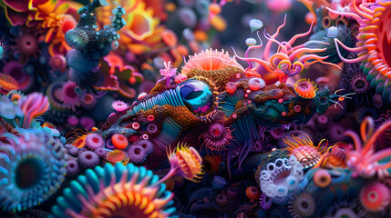 Abstract 3D Illustration of Colorful Coral Reefs