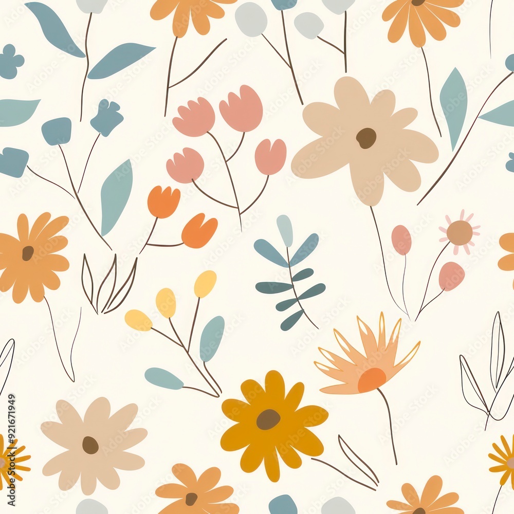 Wall mural minimalistic flower with pastel colors