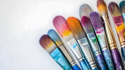 Fototapeta premium Vibrant Paintbrushes Arranged on a White Surface