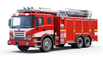 Firetruck, red color with white background, cartoon style
