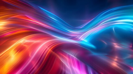 Naklejka premium Streams of light trails in rainbow colors, organic shapes, vibrant and dynamic.
