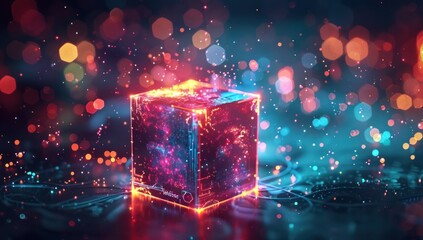 Glowing Cube in a Neon-Lit World
