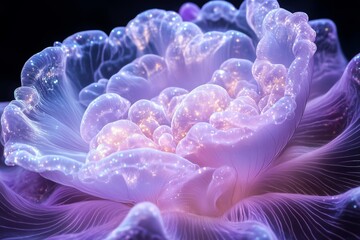A mesmerizing close-up of a bioluminescent jellyfish, showcasing its delicate, flowing tentacles and ethereal glow. 