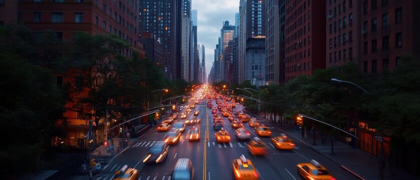 Stunning time-lapse scene of bustling city streets with flowing traffic and evolving skyline