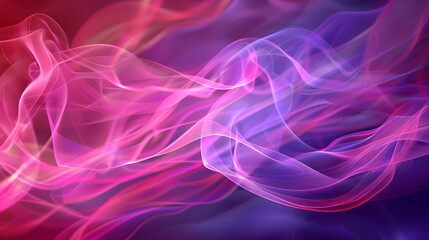 Fototapeta premium Abstract wave in iridescent neon-rainbow shades, pink, purple, red, blue. Waves of smoke or fabric flying in the wind. Iridescent fabric, holographic texture. Banner background with space for text