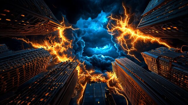 A dark & gothic themed image representing the fear of market crashes, with crumbling buildings and financial symbols.