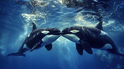 Obraz premium Two killer whales interact