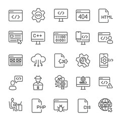 Programming coding thin line icons collection. Editable stroke. For website marketing design, logo, app, template, ui, etc. Vector illustration.