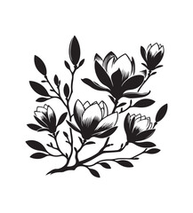 magnolia vector style,silhouette vector,black and white color