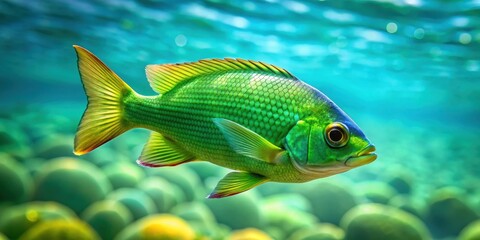 Vibrant green fish swimming in clear water, fish, green, vibrant, aquatic, underwater, swimming, nature, wildlife