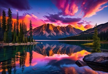 Fototapeta premium breathtaking vistas showcasing vibrant sunset over majestic mountains rich colors striking landscapes, sky, clouds, horizon, view, scenery, nature, beauty