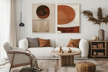 Cozy living room interior with modern furniture and artwork