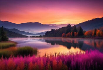 Fototapeta premium stunning scenic views sunrise sunset showcasing vibrant colors natural beauty, scenery, nature, landscape, horizon, sky, clouds, light, morning, evening