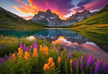 breathtaking sunrise illuminating majestic mountains vibrant colors scenic natural beauty, dawn, morning, light, landscape, scenery, nature, view, horizon