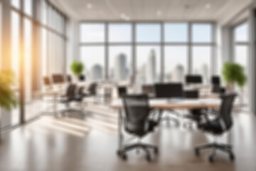 Blurred empty open space office. Abstract light bokeh at office interior background