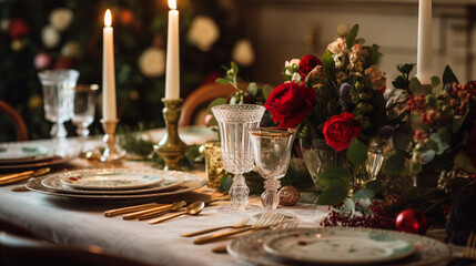 Holiday table decor, Christmas holidays celebration, tablescape and dinner table setting, English country decoration and home styling inspiration