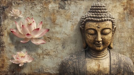 Buddha and lotus design in serene duo-tone tones capturing spiritual elegance and peace