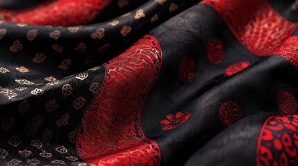 Detailed shot of black and red patterns showcasing rich textures and vivid contrasts for dramatic effect