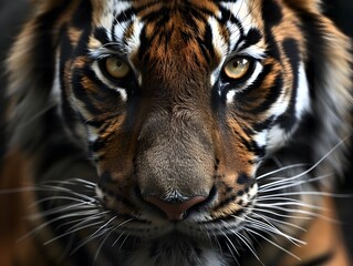 Obraz premium Intense Close up Portrait of a Majestic Tiger Highlighting its Powerful Features and Captivating Presence