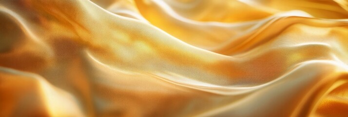 Fototapeta premium A luxurious golden silk fabric with soft, flowing folds. The texture is smooth and delicate, creating a sense of elegance and sophistication.