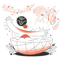 Woman sitting in hot tub and waving her hand