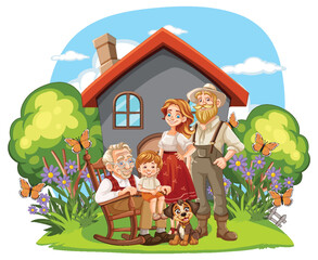 Happy Family with Dog Outdoors