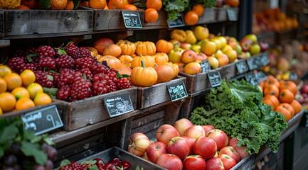 Obraz premium Fresh Produce in Wooden Crates - A Photo of Fruits and Vegetables