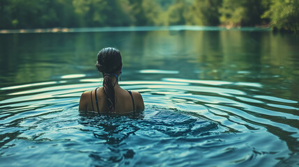 Fototapeta premium Woman swimming in a lake
