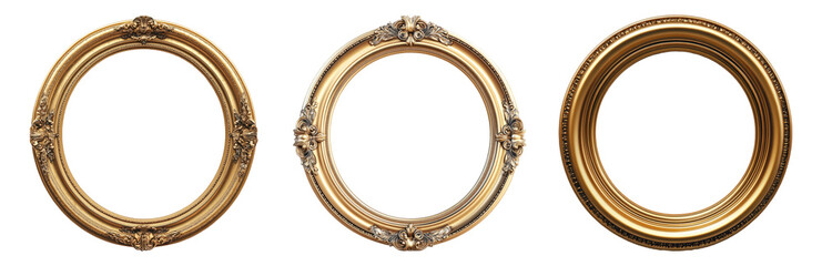 Vintage ornate round frames set isolated on transparent background
