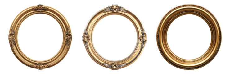 Vintage ornate round frames set isolated on transparent background