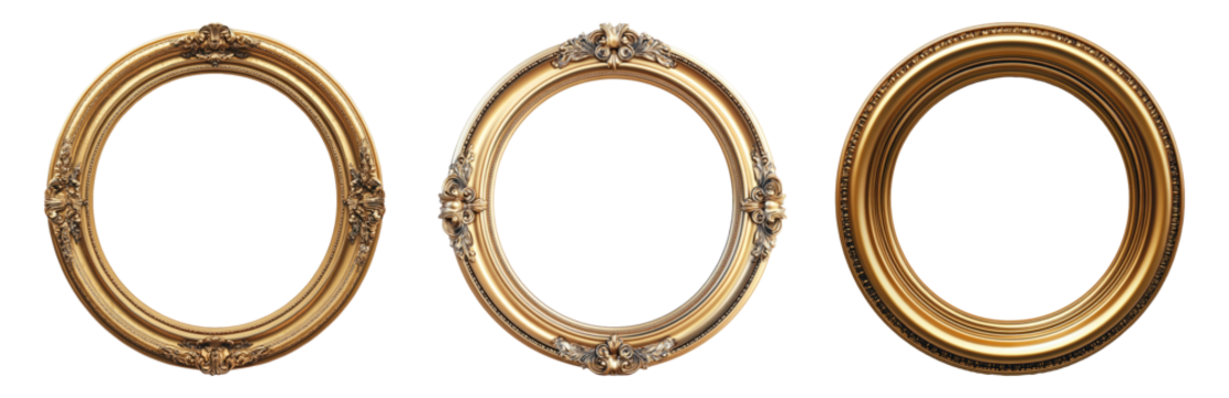 Vintage ornate round frames set isolated on transparent background