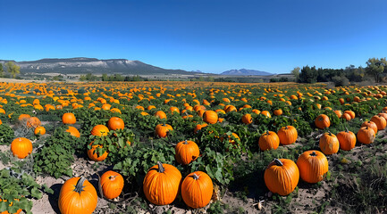Pumpkin Patch in a Mountain Landscape Realistic Image