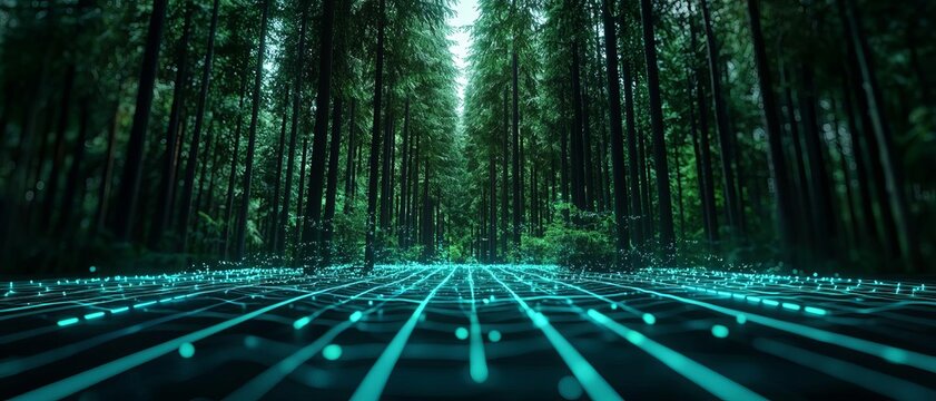 Digital forest management, holographic biodiversity analysis, sustainable ecosystem, advanced technology