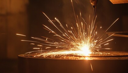 Closeup on a hightech metal fabrication tool in action with sparks flying in a dimly lit futuristic manufacturing environment 38
